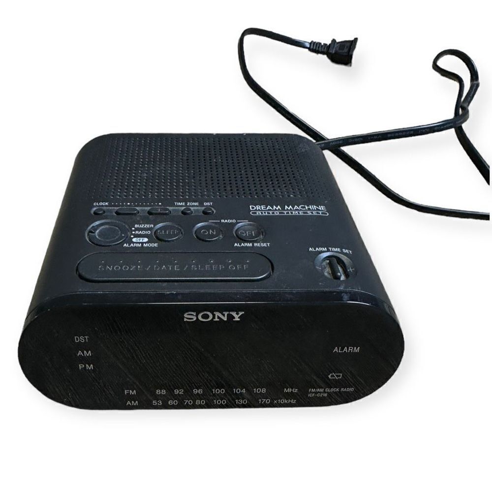 Sony Home Black Dream Machine Dual AM/FM Radio Alarm Clock Model ICF-C218